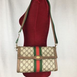 Vintage GUCCI GG Color Web Flap Pouch with Strap